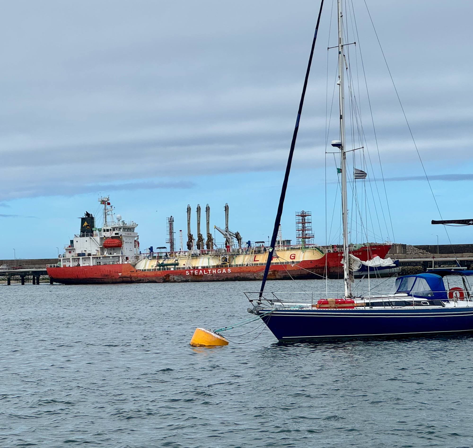 Gelbe Tonne vor dem Industriehafen
